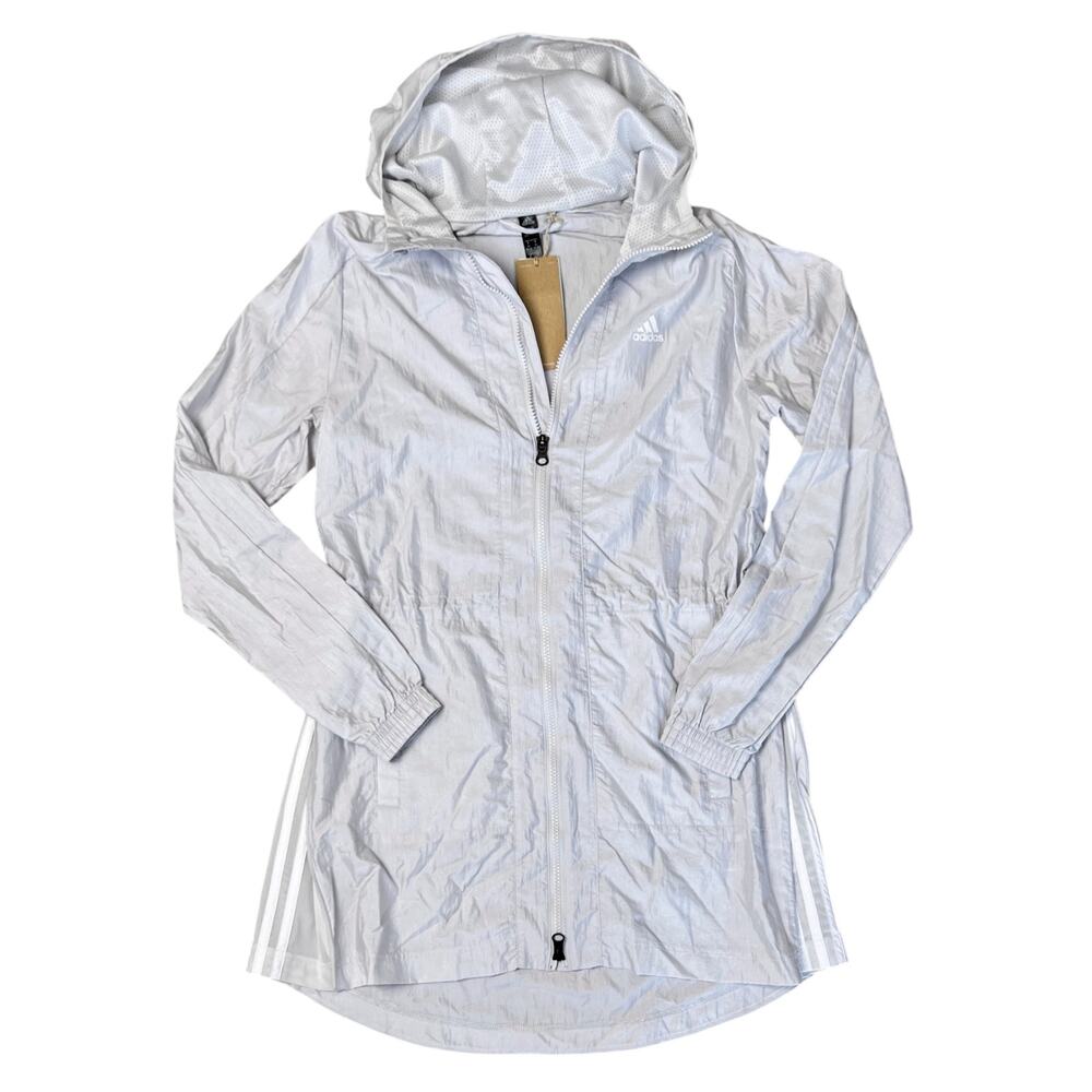 Adidas 3 Stripes Long Jacket in Silver / Gray - Mesh Side Zippers Women’s XS